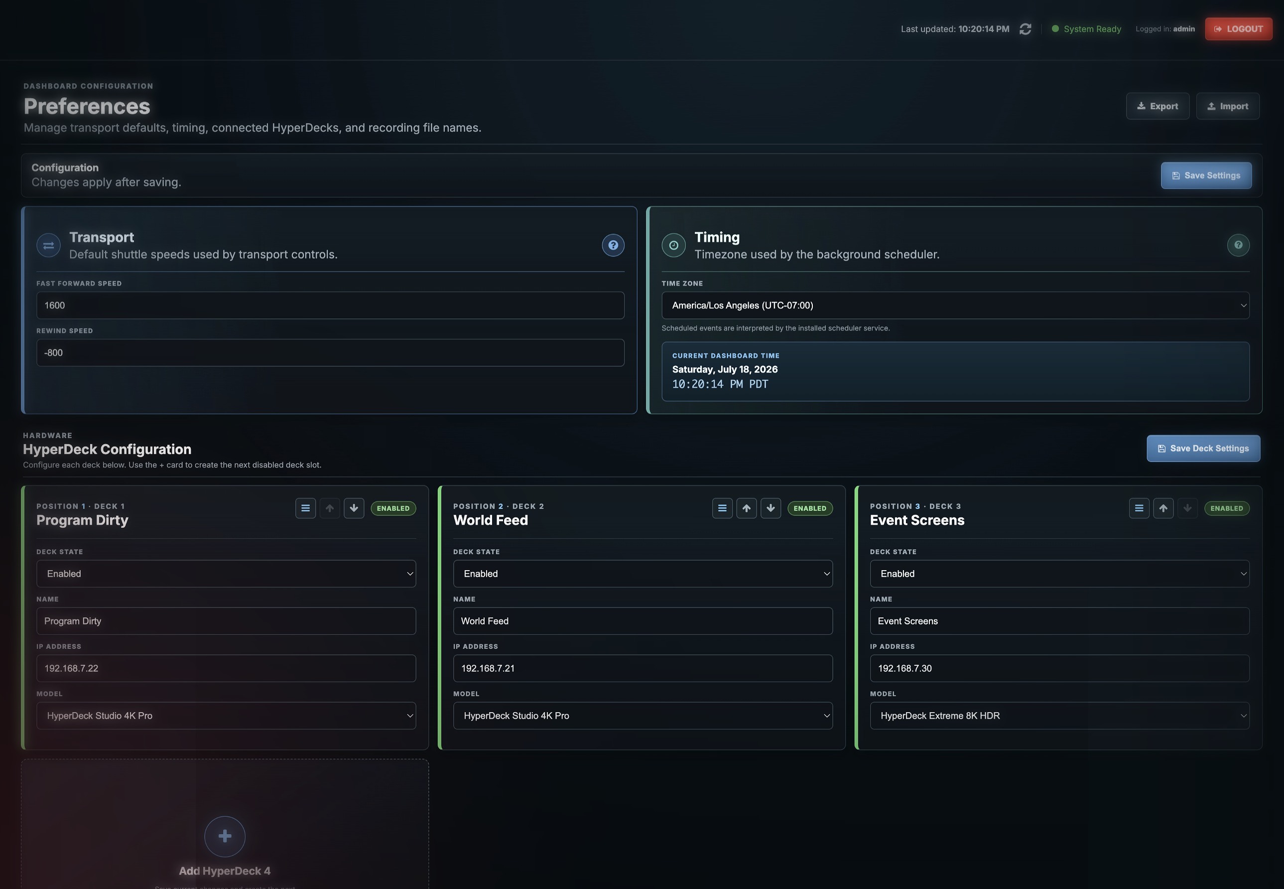 Preferences and system settings interface